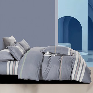 A-ONE 台灣製雪紡棉被套床包組 雙人加大 優雅 親膚透氣 條紋設計