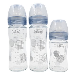 Chicco 防脹氣奶瓶 (2大1小) 不含雙酚A 寬口徑 奶嘴仿真設計, 1組, 玻璃