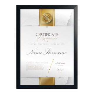 TRENY 金賞獎狀證書相框 外觀精美 可直立/橫躺/掛牆, 黑色, A4, 1個