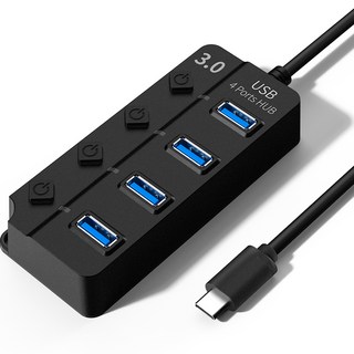 GOOSPERY Type-C 多功能集線器 支援USB 3.0 4埠 附電源 1m, 黑色