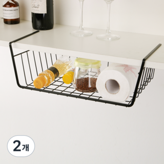 걸이형 철제 정리 언더 선반, 블랙, 2개