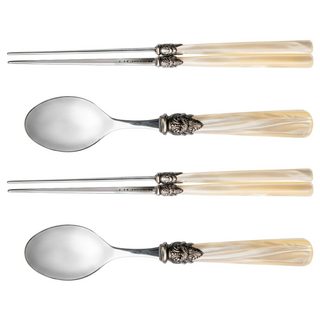 EME 拿破崙 韓式湯匙筷子組, 象牙白色 + 銀色, 餐匙 + 餐筷, 1組