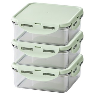 樂扣樂扣 Bisfree Pure系列 正方形密封保鮮盒 淺綠色 870ml, 單品, 3個