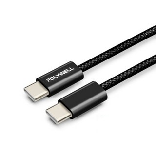POLYWELL 寶利威爾 Type-C to Type-C PD編織快充線 3A 60W PW15-W45-M811, 20cm, 黑色, 1條