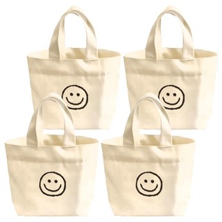 小麥購物 微笑手提帆布包 G736 4個, 28 x 20.5cm 提把長12.5cm, 米色