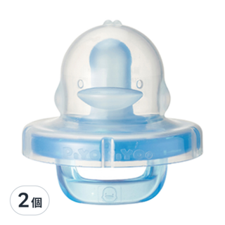 PiYOPiYO 黃色小鴨 親乳感安撫奶嘴, 矽膠材質, 柔軟耐咬, 附造型保護蓋, 0歲以上, 藍/粉 顏色隨機, 2個