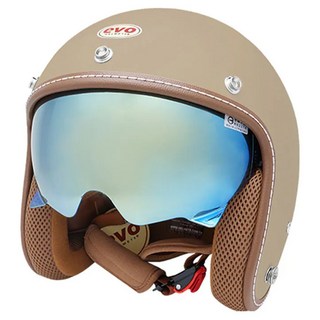 EVO 艾莉莎涼感系 內鏡復古騎士安全帽 附冰絲面罩, 焦糖奶