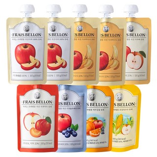 프레벨롱 짜먹는 국산 과일퓨레 9팩, 사과 + 바나나 + 배 + 자두 + 블랙베리 + 제주감귤 + 초당옥수수, 900g, 1세트