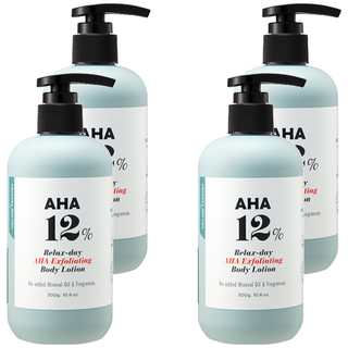 VILLAGE 11 FACTORY Relax-day 果酸12%去角質身體乳液 無添加礦物油和香料 含神經醯胺3 含7種玻尿酸 含積雪草, 300g, 4瓶