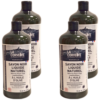LA CORVETTE 法釩馬賽莊園 馬賽家事多功能濃縮橄欖油黑皂液 法國原裝進口, 1L, 4瓶