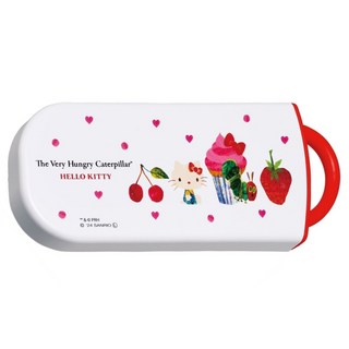 Skater 抗菌兒童3合1餐具組, Kitty 好餓的毛毛蟲 聯名款, 湯匙 + 叉子 + 筷子 + 外盒, 1組