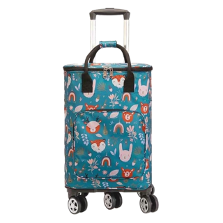 可折疊伸縮拉桿萬向5輪行李購物車, 小動物 綠色, 1個