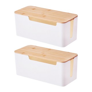 isona 愛收納 側開口 竹板延長線收納盒 M 31 x 14 x 13cm, 白色, 2個