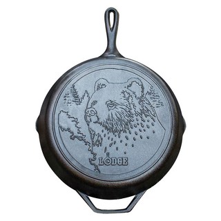 LODGE 野生動物系列 電磁爐適用鑄鐵露營煎鍋 美國製 棕熊, 1個, 32cm
