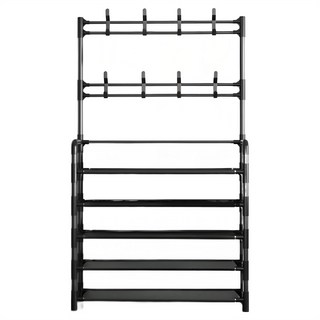 上手家居 組合鞋架 155x60x26公分 黑色 4層 附掛勾 多樣化收納
