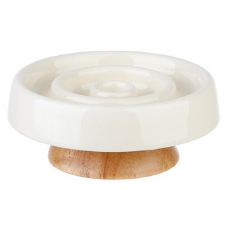 Please Pet 寵物木質底座慢食碗, 1個, 象牙白