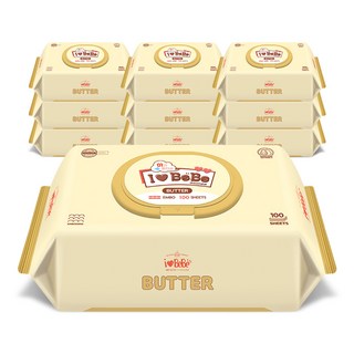 아이러브베베 유아용 엠보싱 버터 아기물티슈 캡형, 52g, 100매, 10개