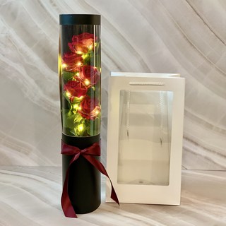 Midaun Flower 人造花 LED 玫瑰花束 + 購物袋, 黑色