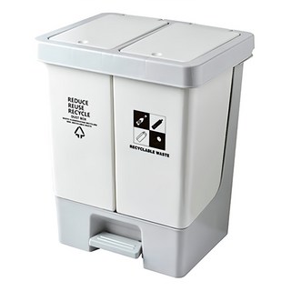 FAmILyLIFE 生活 20公升免髒手腳踏/彈蓋2用雙槽分類垃圾桶 YG-194 2kg, 米白色, 1個