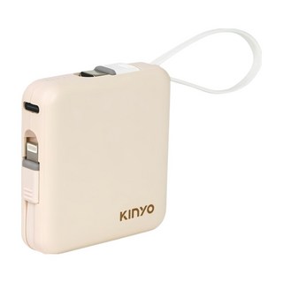 Kinyo 小方塊雙線夾心隨手充 5000mAh Type-C + Lightning 附Type-C充電線 65 x 65 x 18mm 95g, KPB-2302, 米黃色
