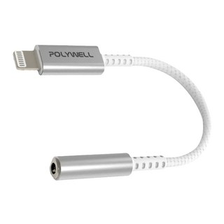 POLYWELL 寶利威爾 Lightning轉3.5mm音源耳機轉接線, PW15-W45-A370, 白色, 1條