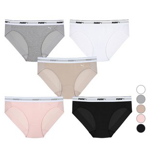 [含大尺碼] Puma Bodywear 女款 3 NO 無痕內褲 5件組, 麻灰色, 白色, 淺米色, 淺粉紅色, 黑色