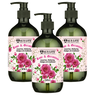 AUS LIFE 澳思萊 玫瑰天竺葵柔護洗髮露 3瓶組 - 玫瑰香氛、溫和潔淨、柔順保濕, 1.5L, 1件