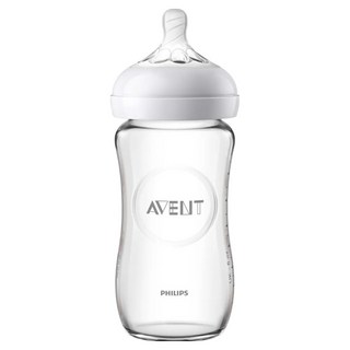 PHILIPS AVENT 新安怡 親乳感玻璃防脹氣奶瓶, 法國醫療等級玻璃瓶身, 寬口徑設計易清洗, 不含雙酚A, 240ml, 1個月以上(慢流量), 1個
