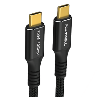 POLYWELL 寶利威爾 黑金剛 USB3.2 Gen2 10Gbps 100W Type-C 高速傳輸充電線, 2m, 黑色, 1條