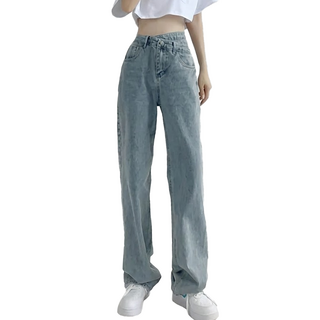 顯瘦錯位交叉直筒牛仔寬褲