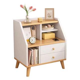 床頭櫃 50*30*61 (cm) 5KG 附組裝說明書, 木色 + 白色, 1個