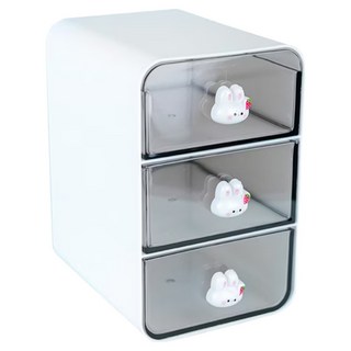 抽屜收納盒 小, 3層, 白色小兔