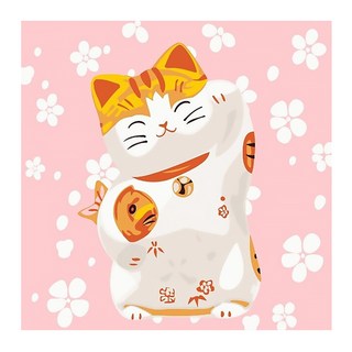 ArtLife 數字油畫 DIY DR023 20 x 20cm, 福氣貓 白色 + 粉色, 1組