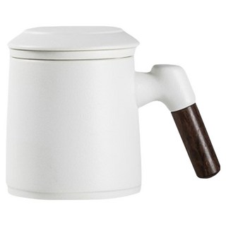 日式陶瓷含蓋過濾馬克杯, 1個, 白色