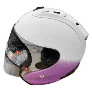 普通型露臉式機車防護頭盔 含一層護目鏡 R3-A6, S, 白紫色