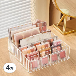 Full-Covered 壓克力8格口紅眼影粉餅整理收納桌上型線材收納盒, 4個, 透明