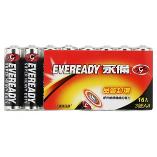 EVEREADY 永備 碳鋅黑金鋼電池 3號AA 1.5V, 16個裝, 1組