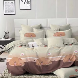 A-ONE 雪紡棉被套床包組, 台灣製造, 可愛設計, 輕盈柔軟, 吸濕透氣, 雙人, 貪睡兔