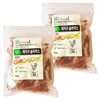 굿펫 천연수제 강아지 간식, 돼지귀슬라이스, 500g, 2개