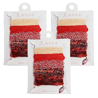 KAWAGUCHI 迷你編織器用線 多彩編織線 DIY材料, 紅色 + 米色, 3入