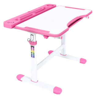 E-home JOJO喬喬兒童升降成長桌 附燈+書架 符合SGS國際甲醛低含量P2標準 開放式分隔離置物槽 防潑水MDF材質 桌腳印製尺寸刻度, 粉紅色