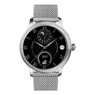 Ergotech 人因科技 時尚晶鑽鋯石智慧通話腕錶, 60晶鑽鋯石, 藍牙v5.2, 1.28吋觸控螢幕, 典雅銀