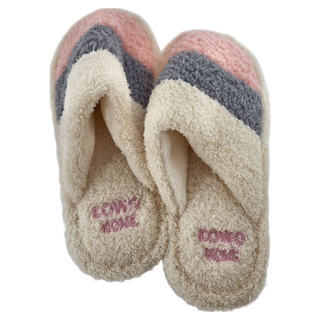 ego life 毛絨條紋拼色包頭保暖防滑室內拖鞋 38-39 男女