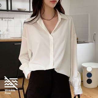 afinar 女性寬鬆版型泡泡袖防皺免燙襯衫上衣