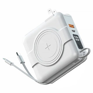 POLYWELL 寶利威爾 多合一磁吸自帶線快充行動電源 10000mAh, PW15-T05-A096, 白色