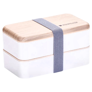 阿莎&布魯 日式木質雙層便當盒 18.5x10.5x10cm 1.2公升, 簡約白, 1個