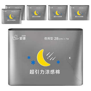 icon 愛康 超引力涼感衛生棉, 夜用型(28cm), 7片, 6包