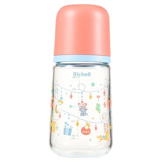 Richell 利其爾 HE 玻璃寬口哺乳奶瓶 240mL, 樂繽紛, 1個