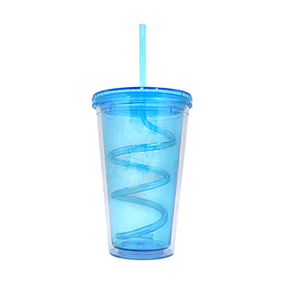 Skater 塑膠水杯 附蓋子 + 彎曲吸管, 藍色, 1組