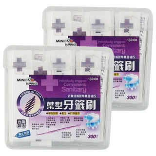 minono 米諾諾 單支包葉型牙籤刷, 300支, 2盒, 0.2cm